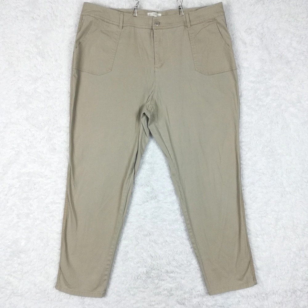 C Est 1946 Womens Pants Chino Khaki Tapered Stretch Patch Pocket Plus 20W